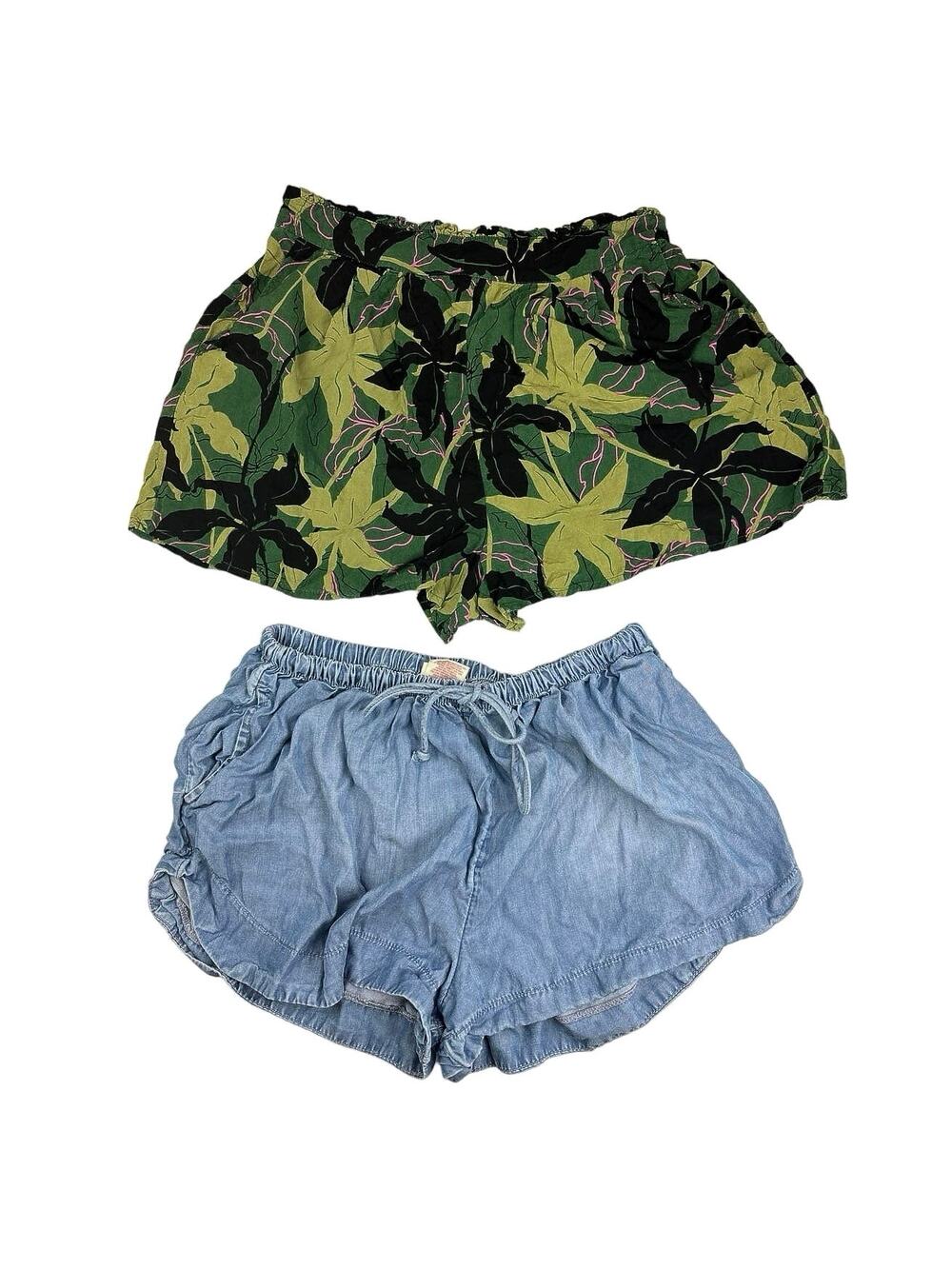 Mossimo A Bound Elastic Floral Print Denim Relaxed Pockets 2Pc Lot Set Shorts M